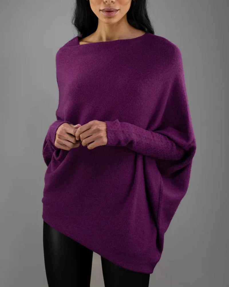 Damepullover med off-shoulder udforskning - langærmet i ensfarvet grå