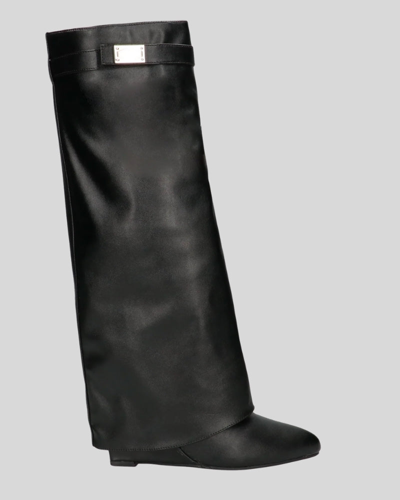 Dame støvler – Sorte, strukturerede støvler med skjult hæl