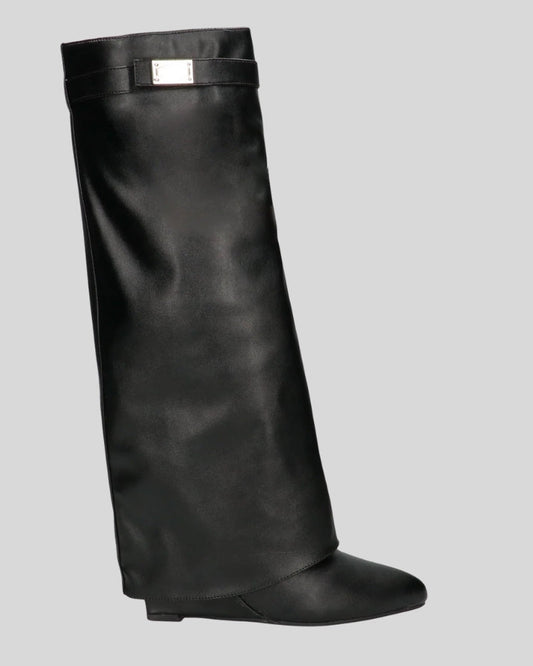 Dame støvler – Sorte, strukturerede støvler med skjult hæl