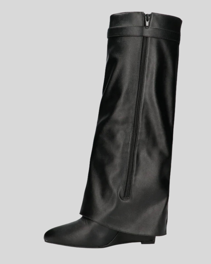 Dame støvler – Sorte, strukturerede støvler med skjult hæl