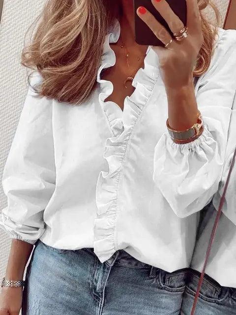 Sofia | Elegant Blus med V-ringning och Rynkad Detalj