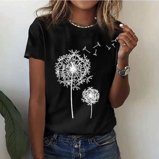 Kortärmad T-shirt för Dam med Rund Hals