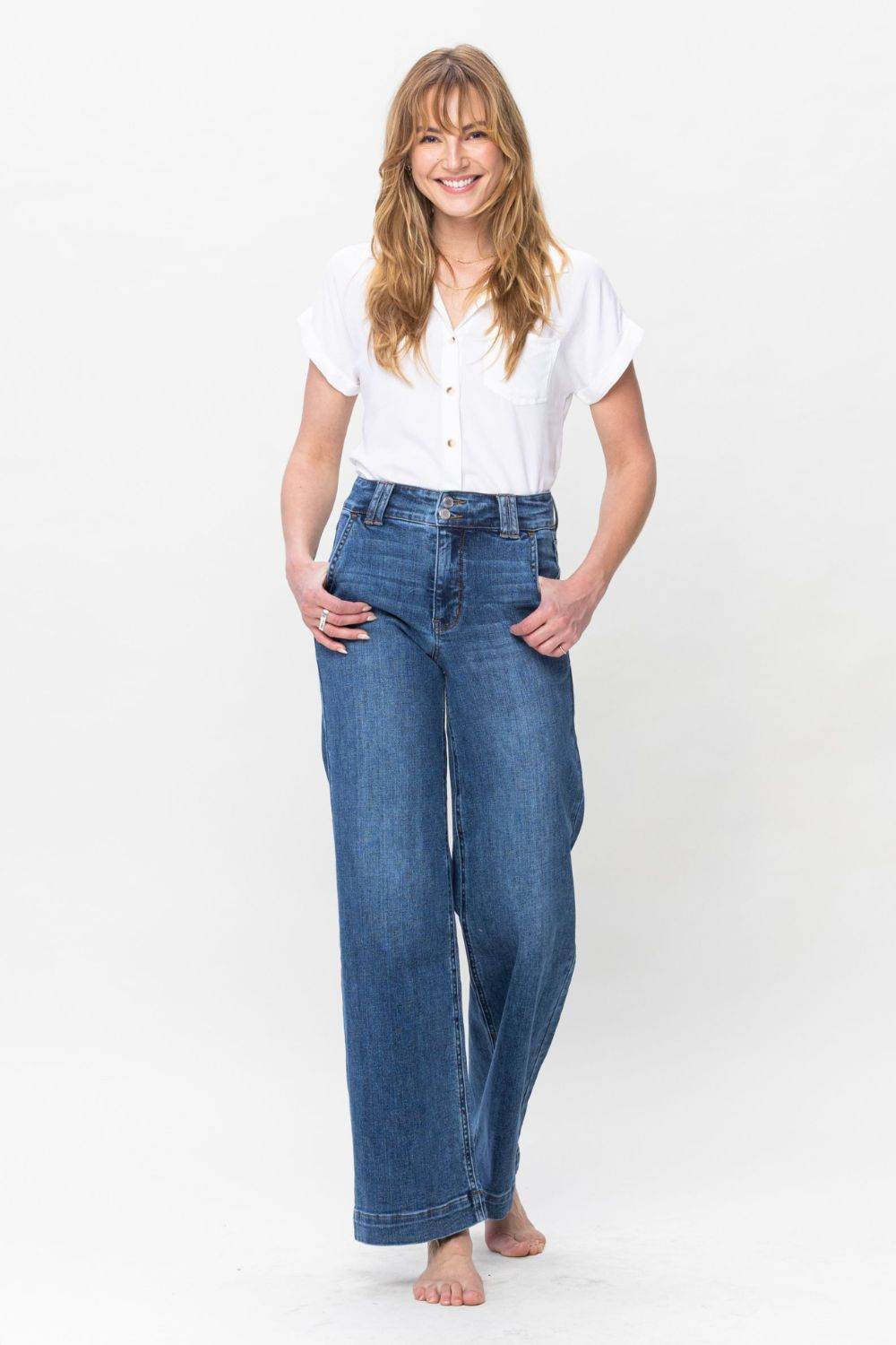 Moderne Jeans med høj talje og bredt ben