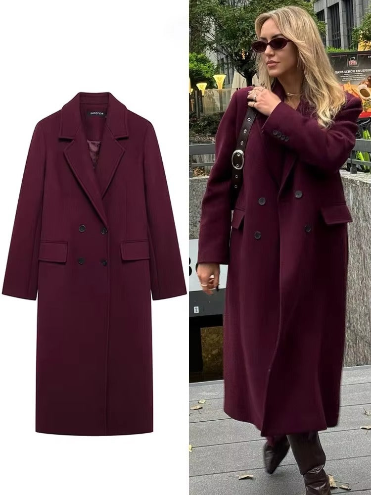 Elegant Dubbelknäppt Kappa med Långa Ärmar