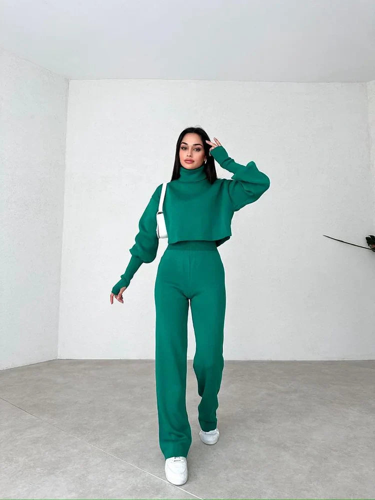Elegant Sæt med Strikhandsker og Turtleneck