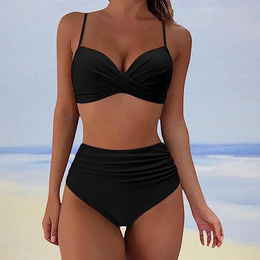 Snyggt Polstrad Högmidjad Bikiniset för Kvinnor – Klassisk Topp och Botten