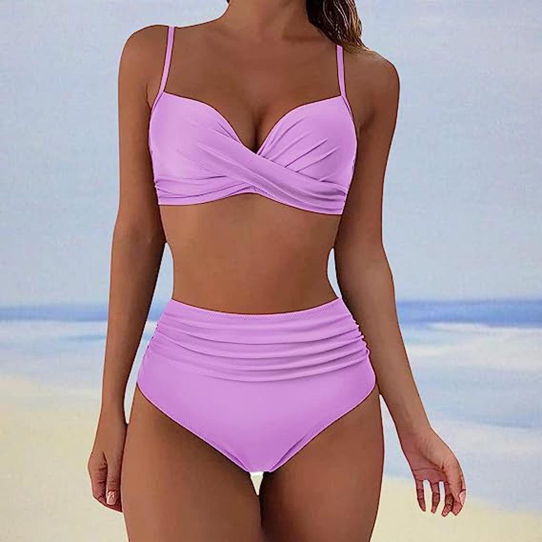 Snyggt Polstrad Högmidjad Bikiniset för Kvinnor – Klassisk Topp och Botten