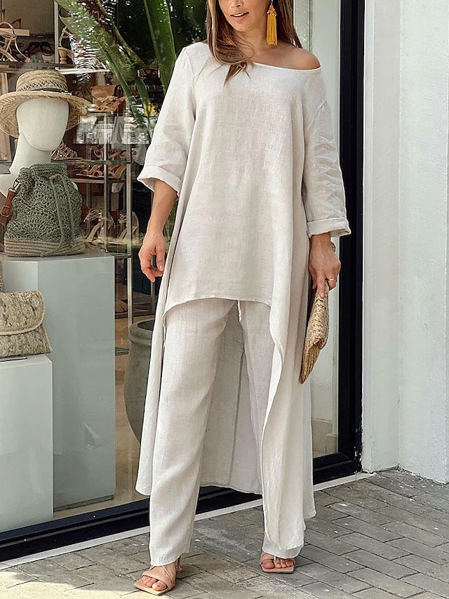 Asymmetrisk stilfuldt sæt med brede bukser – skab dit look