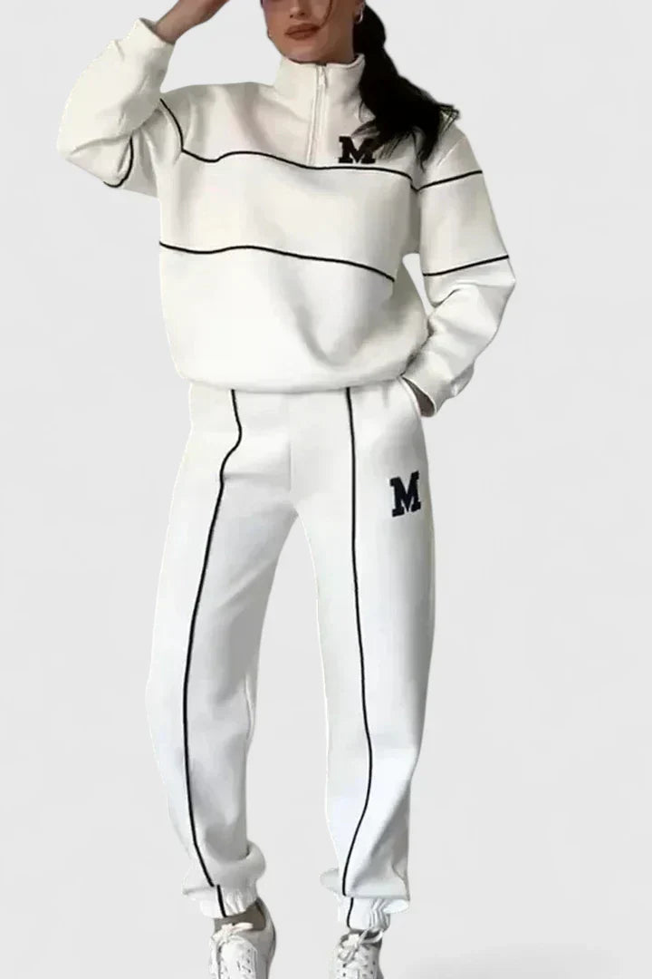 Dame Træningssæt med Halv Lynlås og Kontrastdetaljer