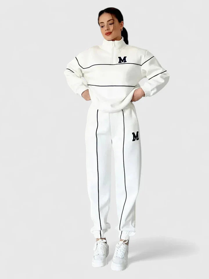 Dame Træningssæt med Halv Lynlås og Kontrastdetaljer