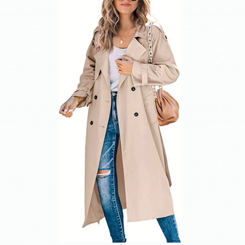 Elegant dame trenchcoat med knapper - Komfort og stil i ét