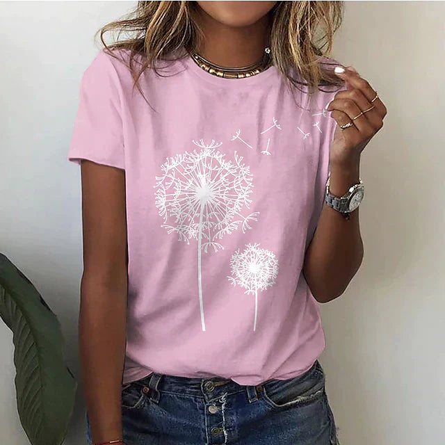 Kortärmad T-shirt för Dam med Rund Hals