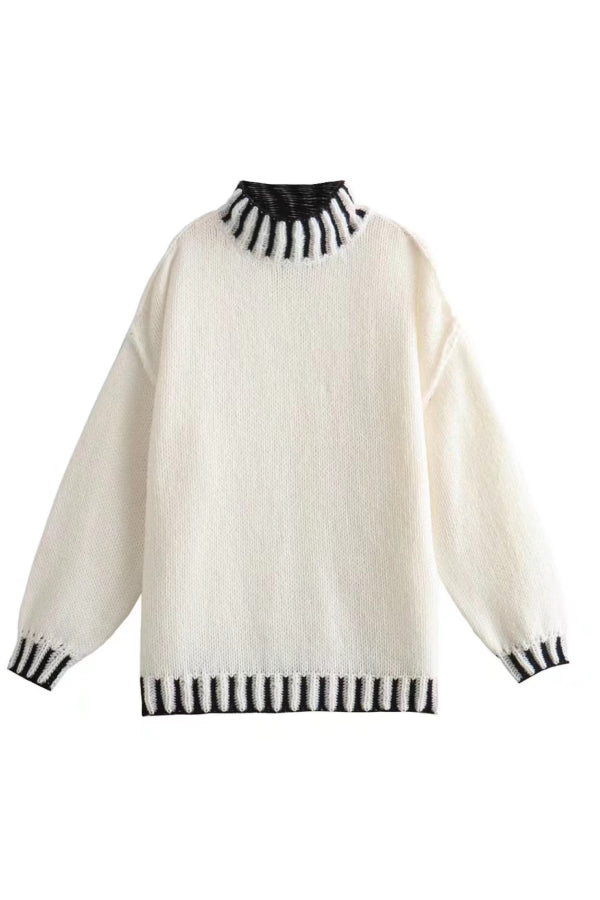 Elegant Farveskift Pullover med Rullekrave