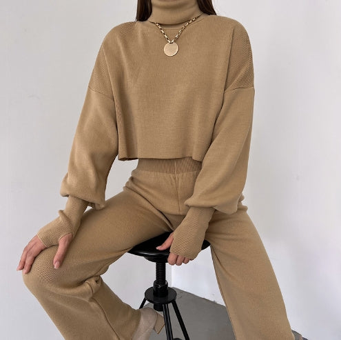 Elegant Sæt med Strikhandsker og Turtleneck