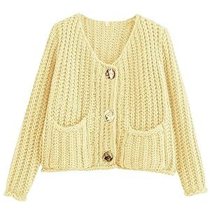 Elegant Oversized Strikjakke med Knapper og Lommer