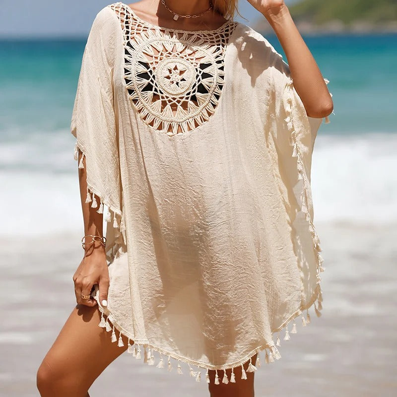 Sommerligt Boho-Kjole med Hæklet Detalje