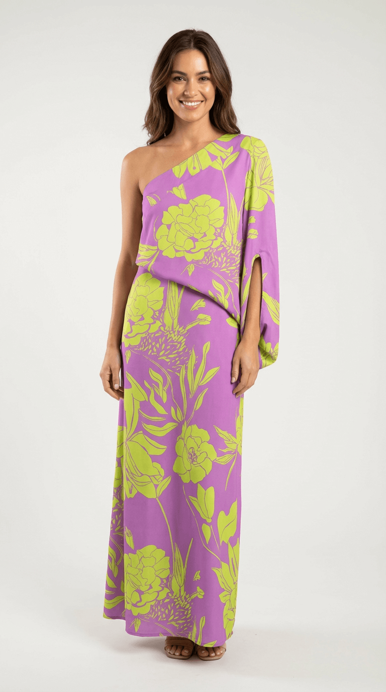 Elysia Asymmetrisk Maxikjole med Print