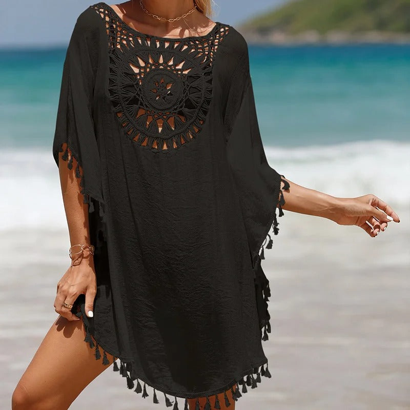 Sommerligt Boho-Kjole med Hæklet Detalje