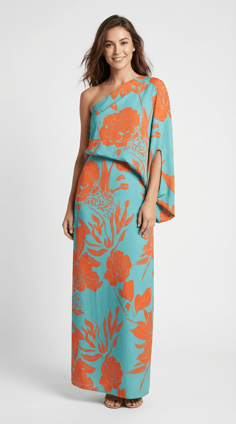 Elysia Asymmetrisk Maxikjole med Print