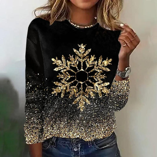 Sofistikeret Bluse med Snefnugdesign og Lange Ærmer