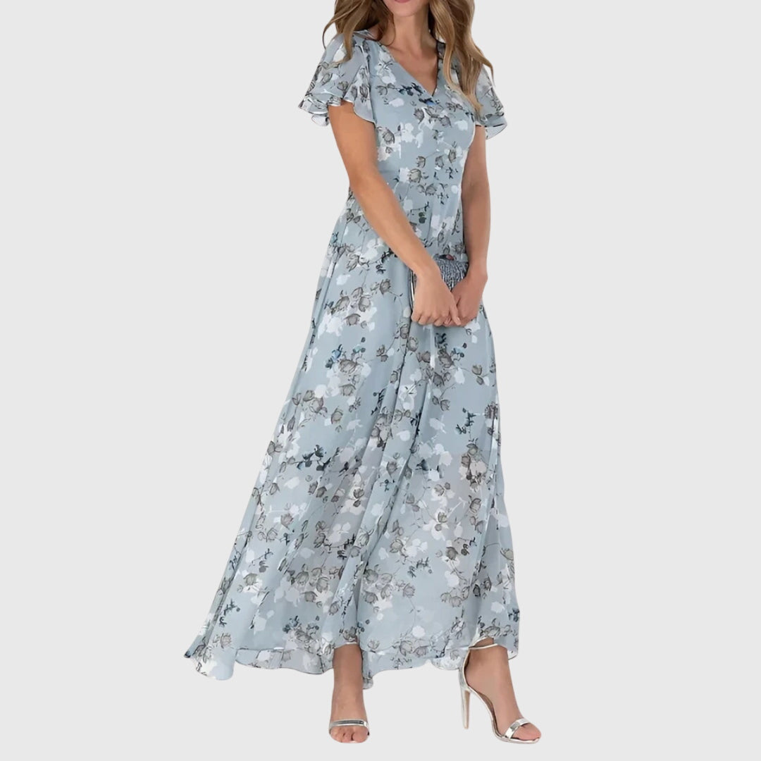 Maxiklänning med blommönster och V-ringning för sommarens elegans