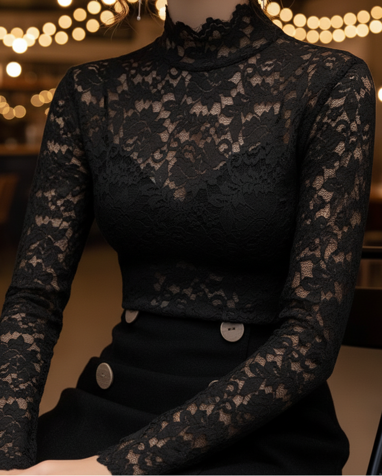 Luna | Elegant Blus med Högt Krage för Vår och Sommar