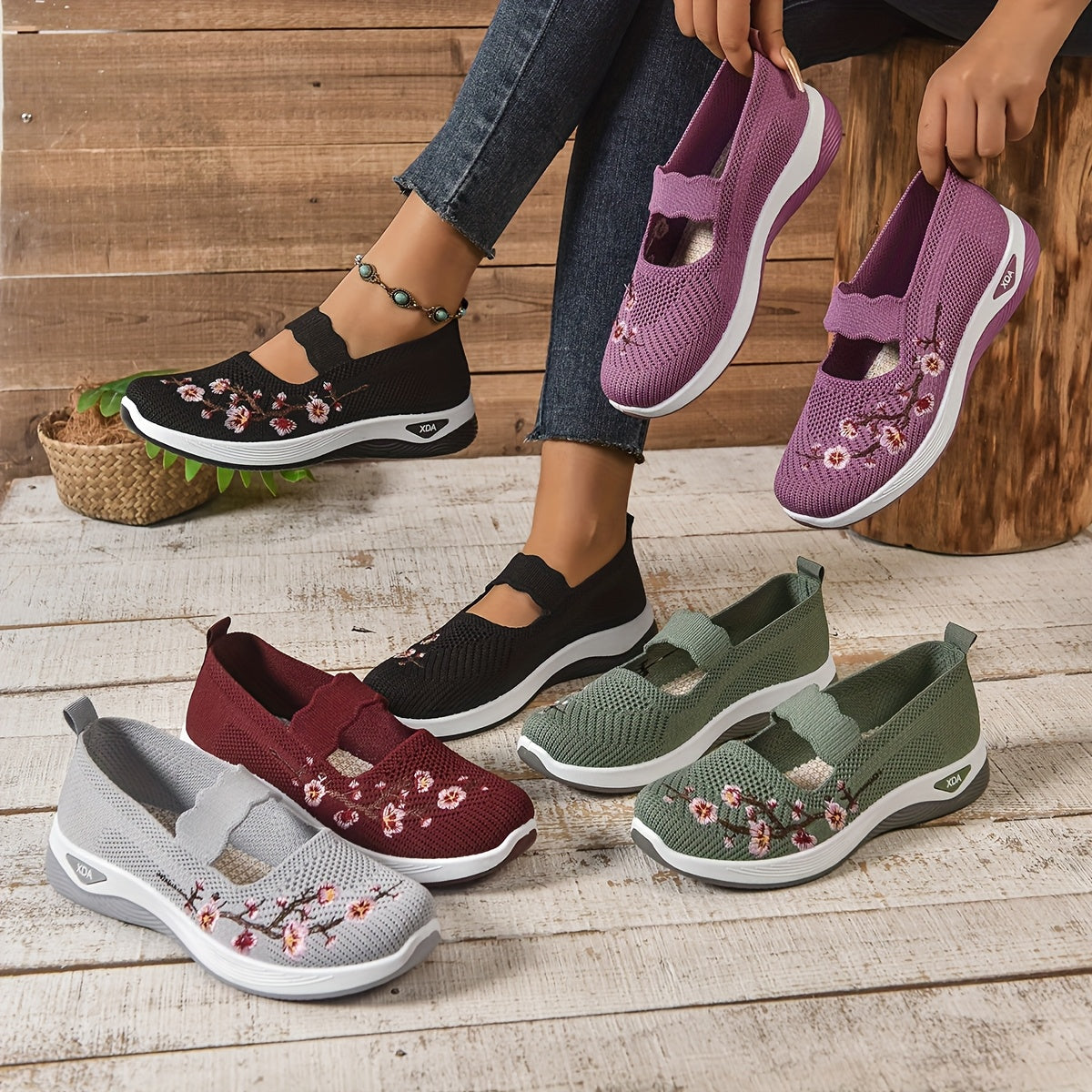 Blommönstrade Mesh Slip-On Skor – Färgsprakande Stil
