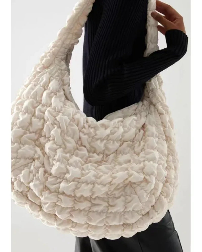 Quilted hobo crossbody bag - with ruffle look for everyday use