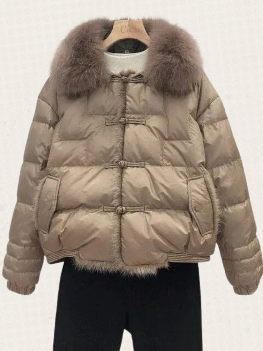 Quilted Puffer Winter Jacket – Shiny Women's Jacket with Fur Collar