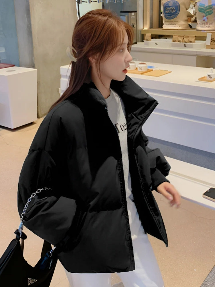 Quilted Puffer Jacket – Shiny Women's Winter Jacket with Collar