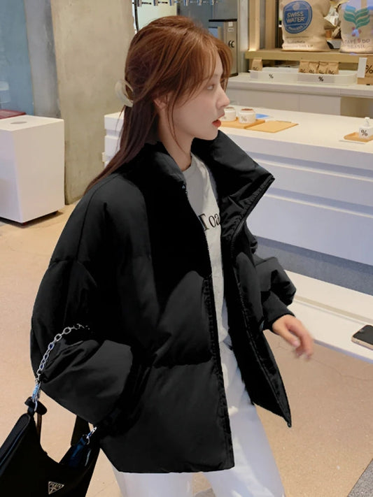 Quilted Puffer Jacket – Shiny Women's Winter Jacket with Collar