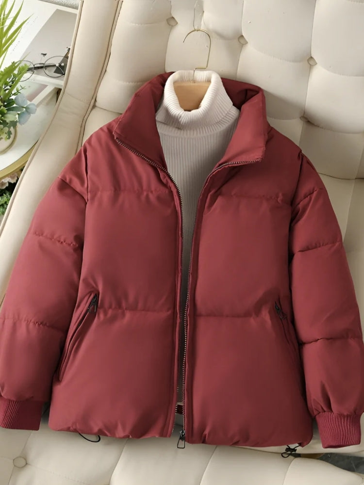 Quilted Puffer Jacket – Shiny Women's Winter Jacket with Collar