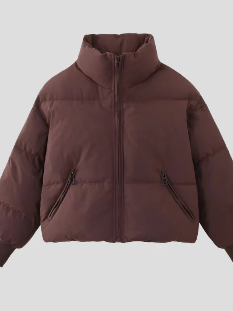 Quilted Puffer Jacket – Shiny Women's Winter Jacket with Collar