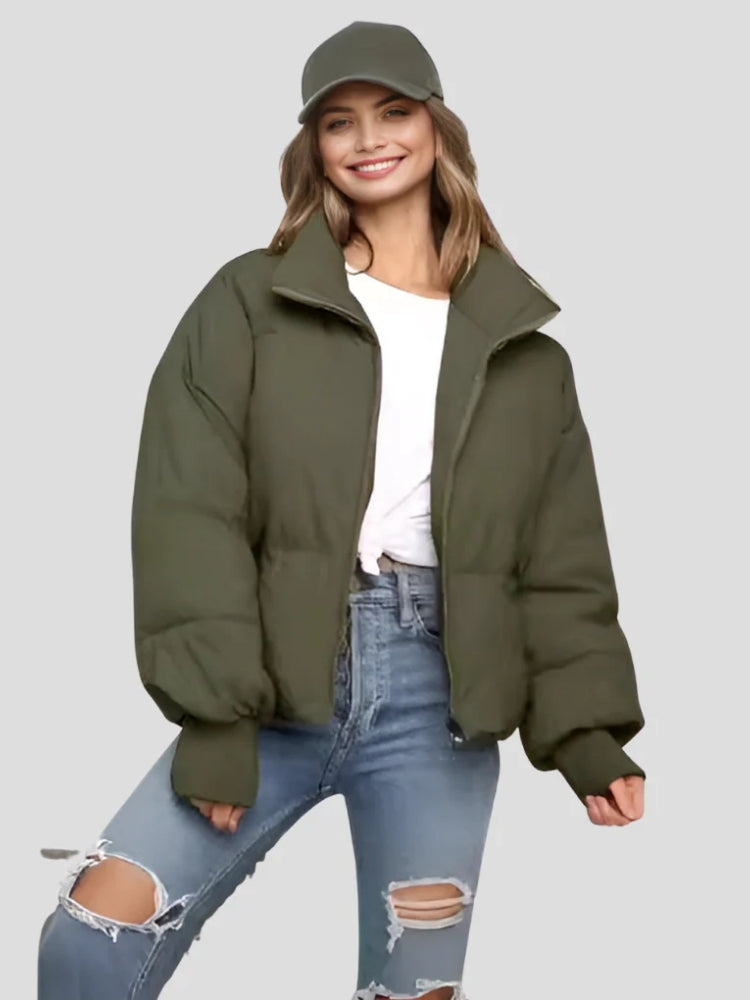 Quilted Puffer Jacket – Shiny Women's Winter Jacket with Collar