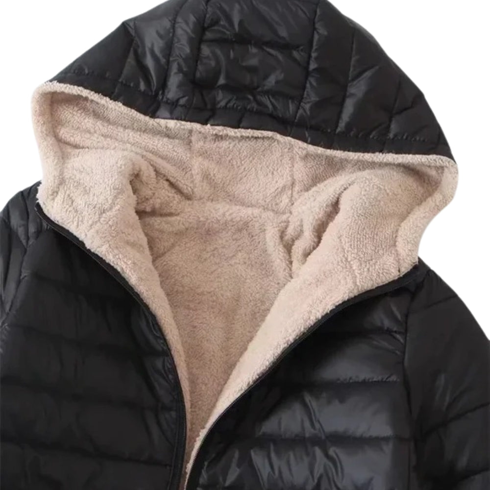 Skinnende, Polstret Dame-Puffer-Vinterjakke – Varmende og Vandafvisende