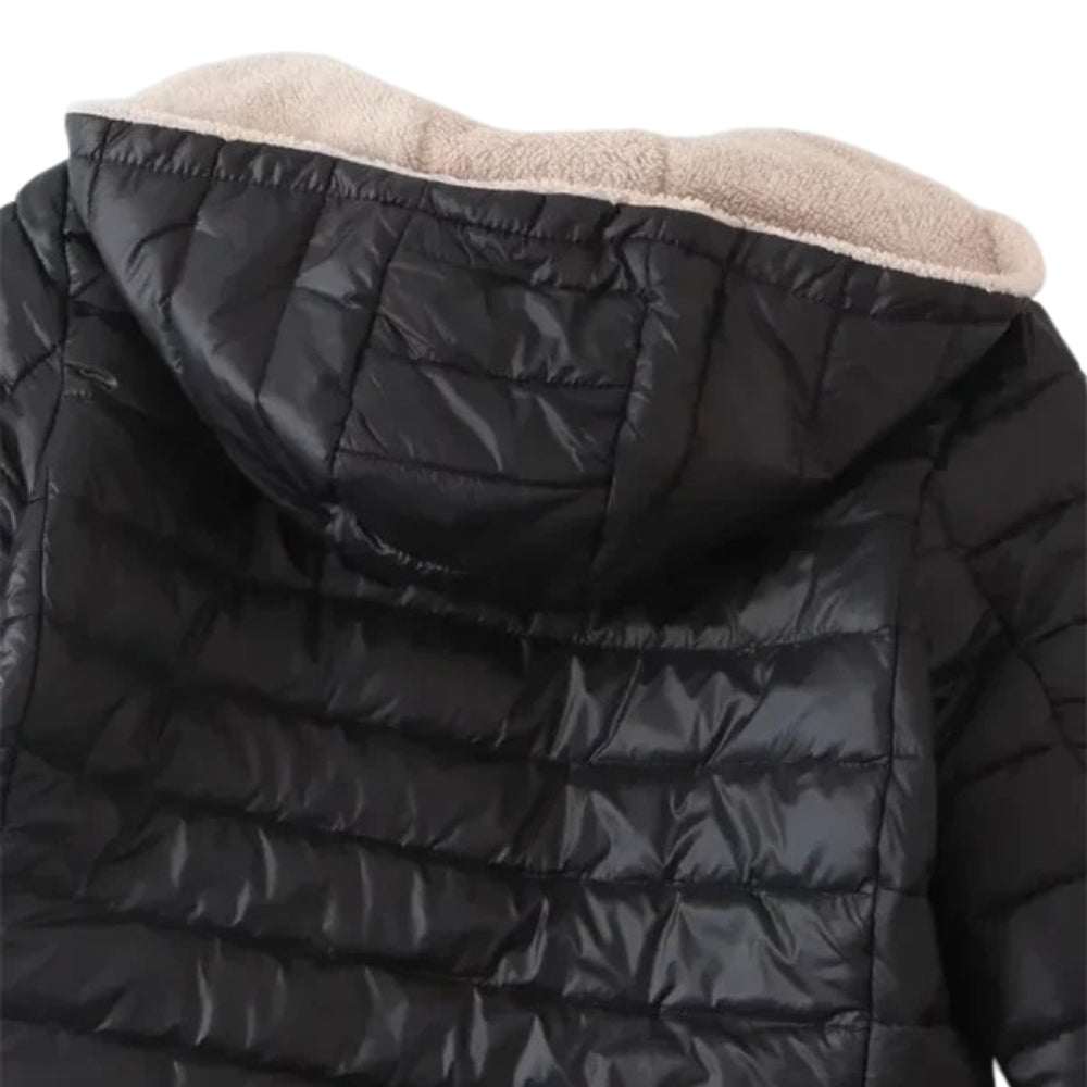 Skinnende, Polstret Dame-Puffer-Vinterjakke – Varmende og Vandafvisende