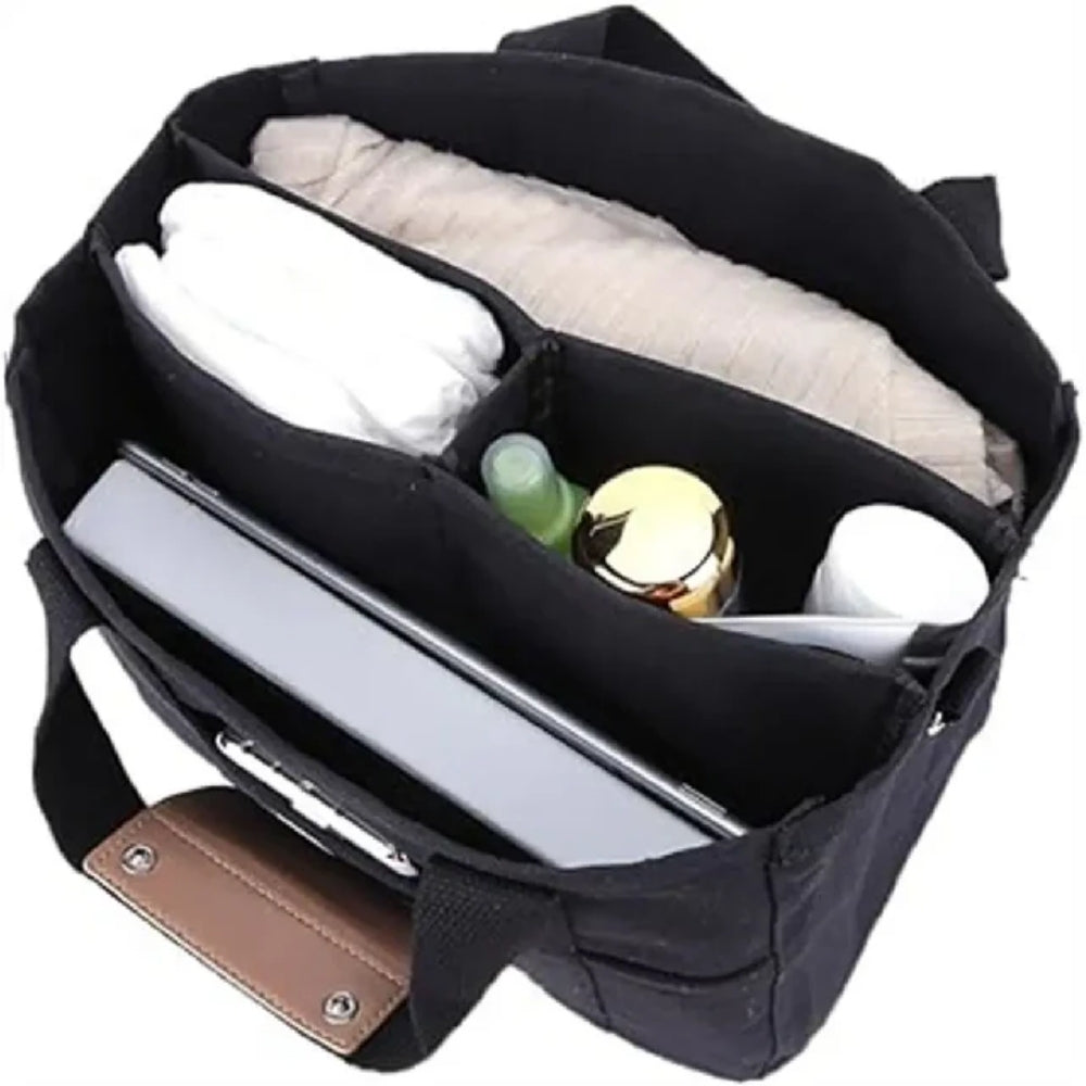 Stor canvas skuldertaske - Crossbody-design med praktiske rum