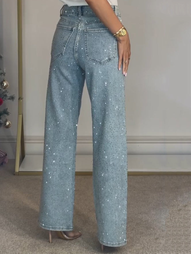 Luftige Denimbukser med Høj Talje og Subtil Glans