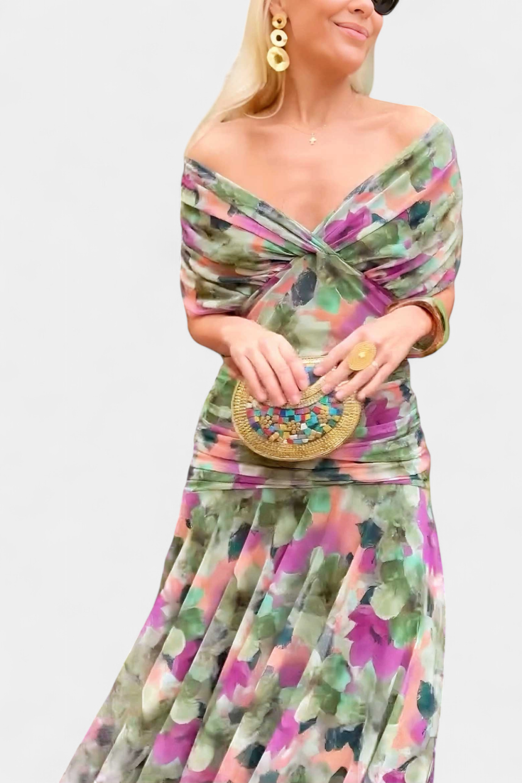 Sofia | Off-Shoulder Maxi Klänning med Elegant Drapering