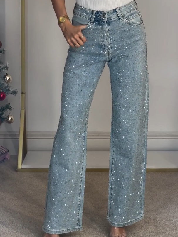 Luftige Denimbukser med Høj Talje og Subtil Glans
