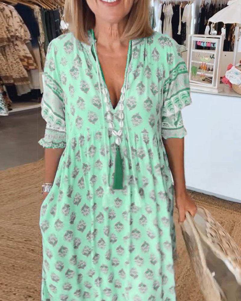 Kvinnoklänning i Boho-stil – Midilängd