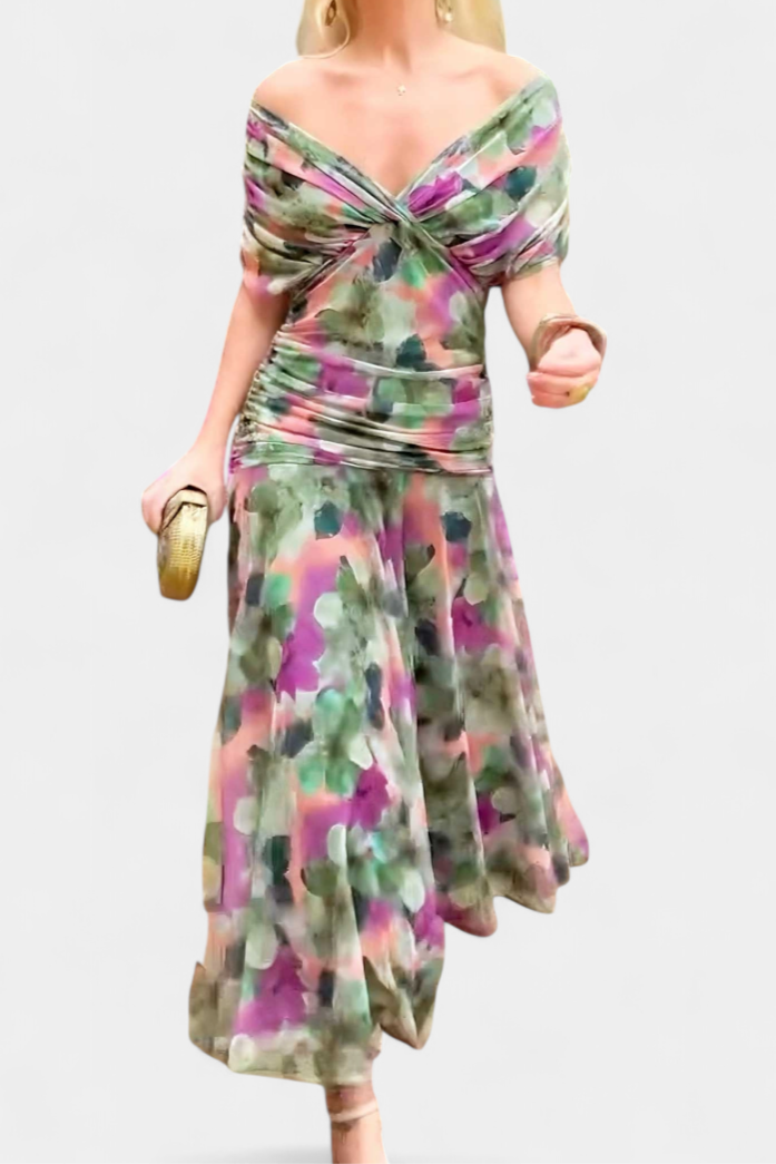 Sofia | Off-Shoulder Maxi Klänning med Elegant Drapering