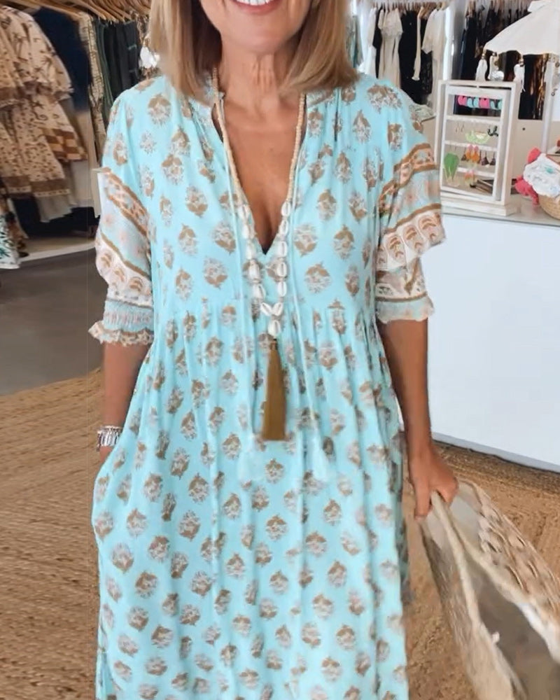 Kvinnoklänning i Boho-stil – Midilängd