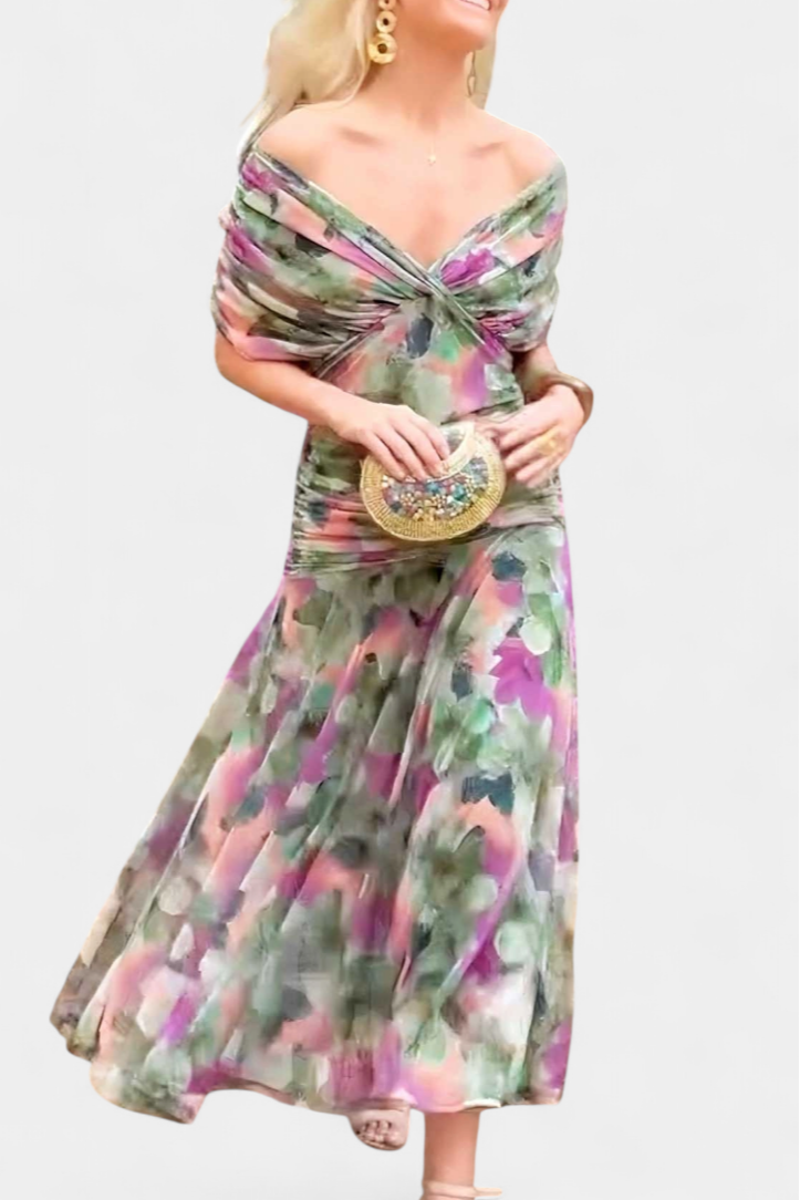 Sofia | Off-Shoulder Maxi Klänning med Elegant Drapering