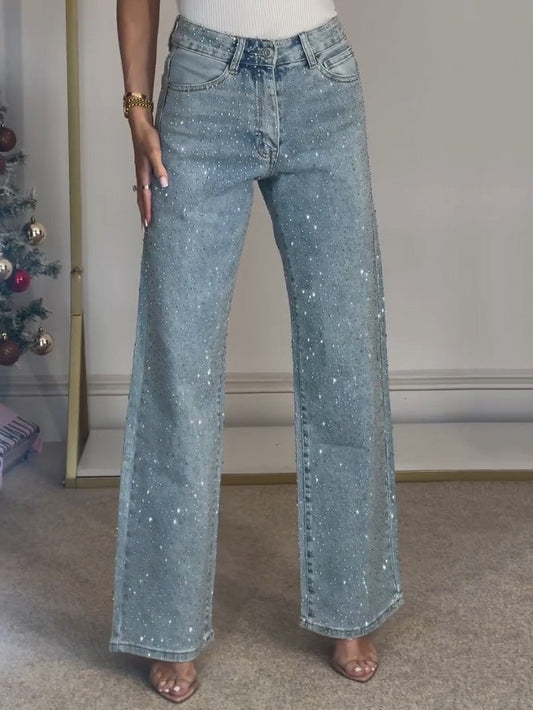 Luftige Denimbukser med Høj Talje og Subtil Glans