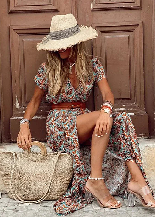 Maxiklänning för Dam med Boho Stil och Bälte