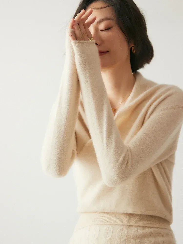 Cashmere wrap sweater med V-hals