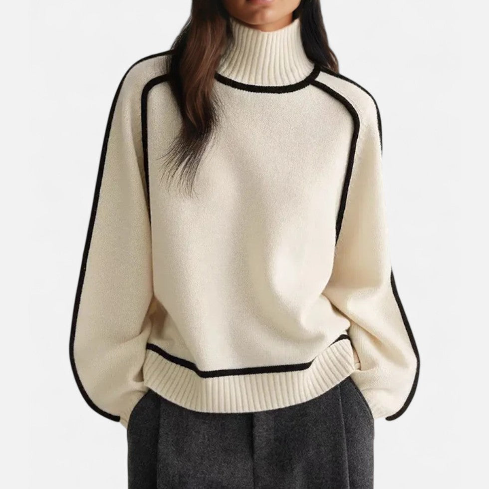 Cashmere rullekrave sweater med kontrast piping