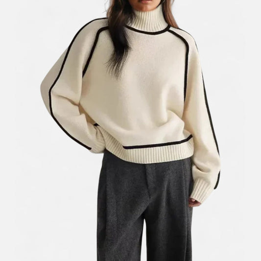 Cashmere rullekrave sweater med kontrast piping