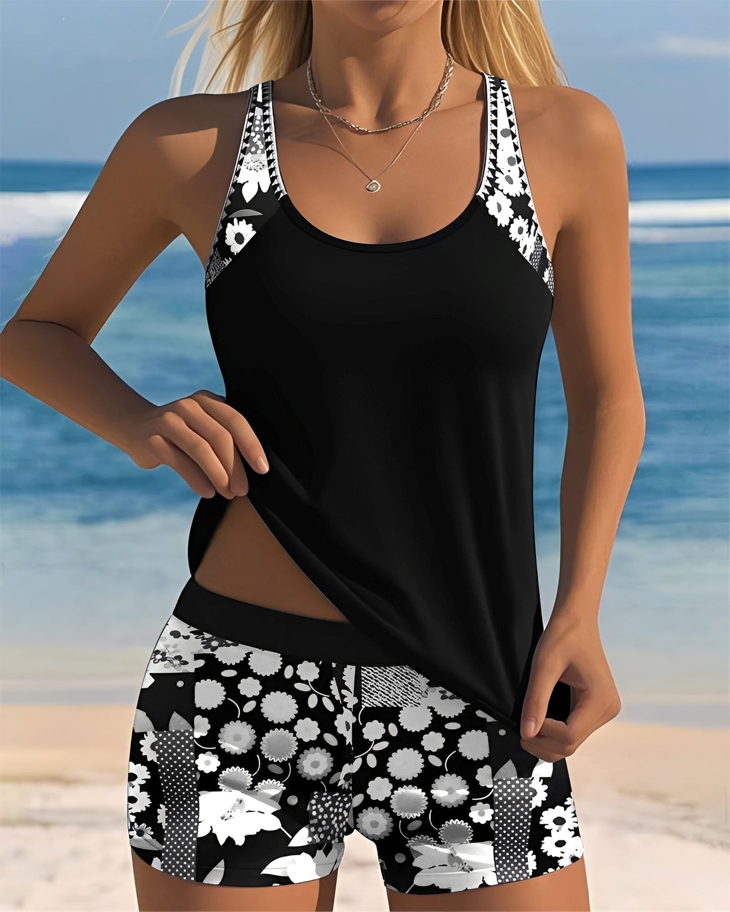 Soleil - Eleganta Tankini-set med Trendig Mönster för Kvinnor